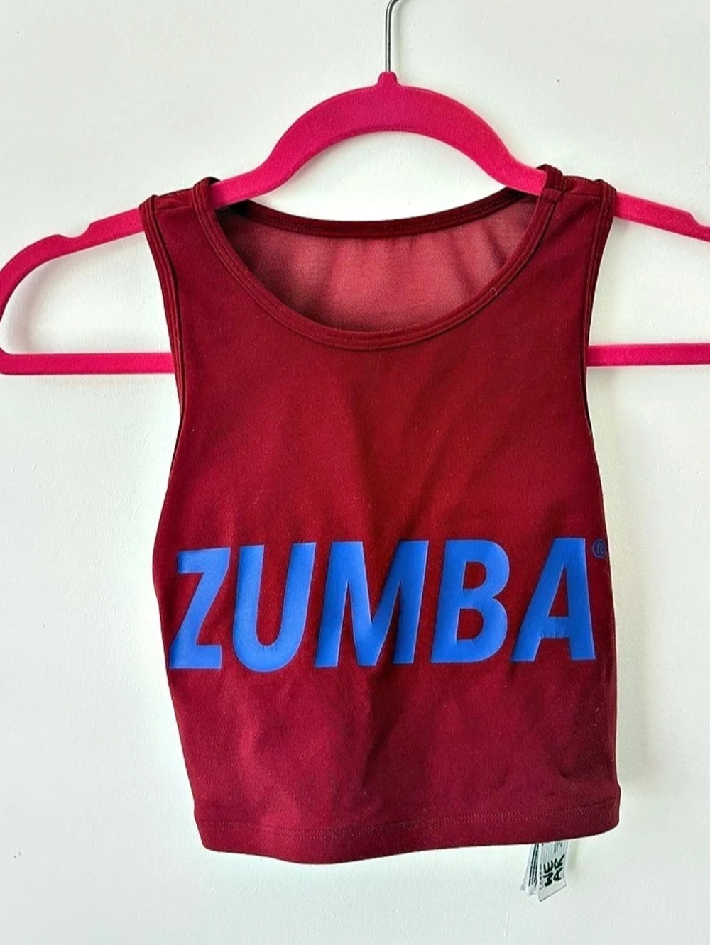 Zumba Maroon High-Neck Mesh Panel Sleeveless Crop Top Small